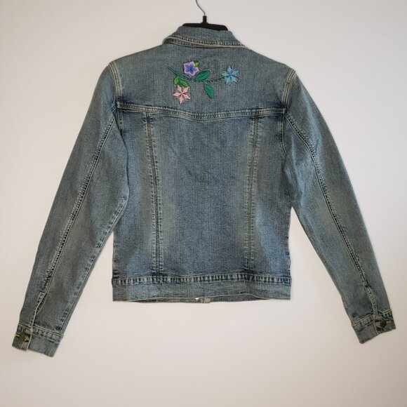 NWOT Vintage YUKA JEANS Embroidered Floral Denim Jacket Women's S/M Blue Beads - Picture 6 of 14
